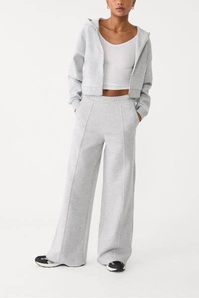 Women's mid rise elastic waist wide leg pants with side pockets