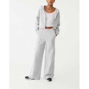 Women's mid rise elastic waist wide leg pants with side pockets