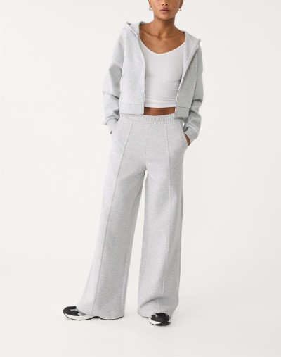 Women's mid rise elastic waist wide leg pants with side pockets