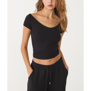 Women's V big ribbed t shirts open back tees lightweight slim fit crop top