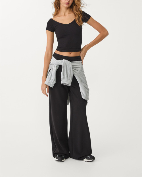 Women's V big ribbed t shirts open back tees lightweight slim fit crop top