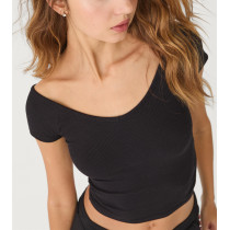 Women's V big ribbed t shirts open back tees lightweight slim fit crop top