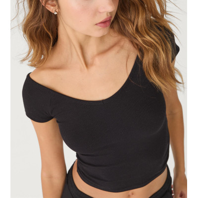 Women's V big ribbed t shirts open back tees lightweight slim fit crop top