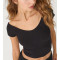 Women's V big ribbed t shirts open back tees lightweight slim fit crop top