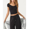 Women's V big ribbed t shirts open back tees lightweight slim fit crop top