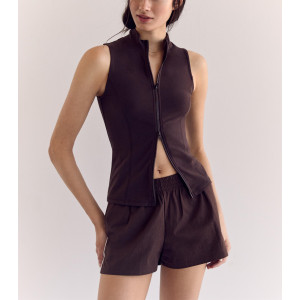 stand collar fitted zip top stylish full zip cotton tank