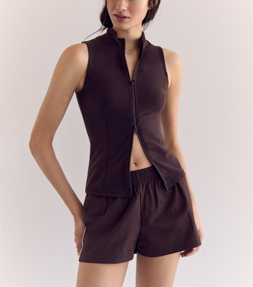 stand collar fitted zip top stylish full zip cotton tank