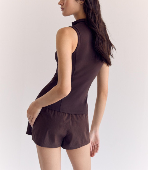 stand collar fitted zip top stylish full zip cotton tank