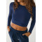 Long sleeve slim fit cropped t shirts crew neck moisture wicking tees