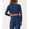 Long sleeve slim fit cropped t shirts crew neck moisture wicking tees
