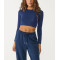 Long sleeve slim fit cropped t shirts crew neck moisture wicking tees