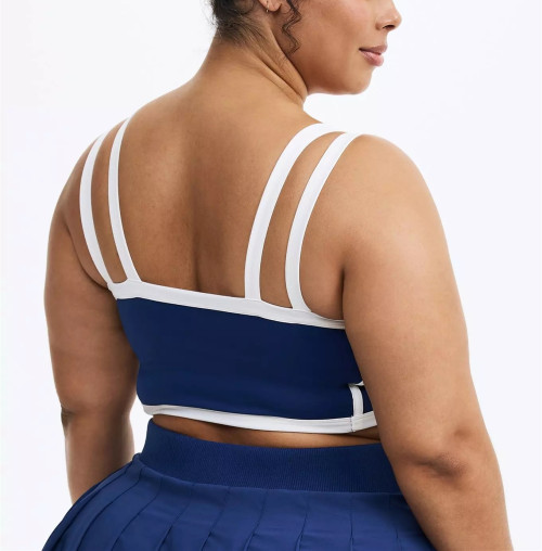 Women's plus size medium support sports bra with removable padding color block scoop neck yoga bra