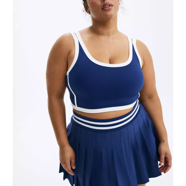 Women's plus size medium support sports bra with removable padding color block scoop neck yoga bra