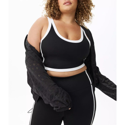 Women's plus size medium support sports bra with removable padding color block scoop neck yoga bra