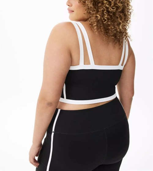 Women's plus size medium support sports bra with removable padding color block scoop neck yoga bra