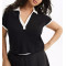 Plus size short sleeve ribbed polo shirts slim fit cropped t shirts