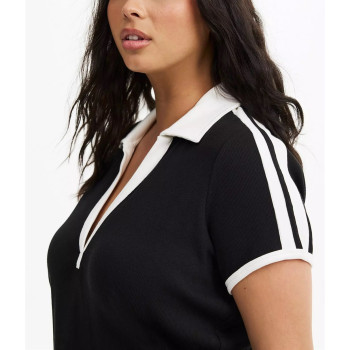 Plus size short sleeve ribbed polo shirts slim fit cropped t shirts