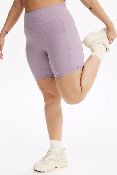 Women's plus size tummy control ribbed biker shorts with side pockets