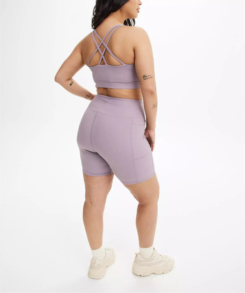 Women's plus size tummy control ribbed biker shorts with side pockets