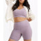 Women's plus size tummy control ribbed biker shorts with side pockets
