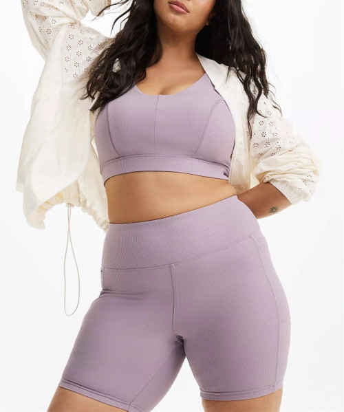 Women's plus size tummy control ribbed biker shorts with side pockets