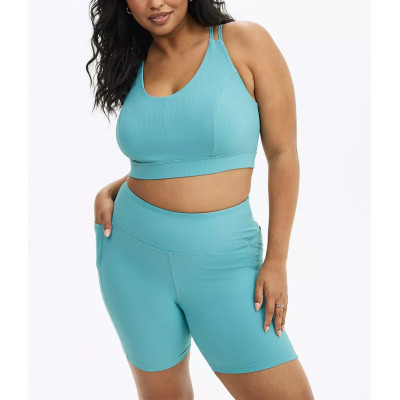 Women's plus size tummy control ribbed biker shorts with side pockets