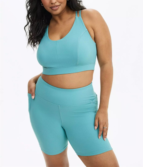 Women's plus size tummy control ribbed biker shorts with side pockets