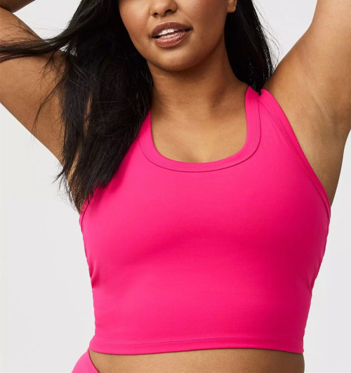 Plus size built in shelf bra top medium support back cross sports bra