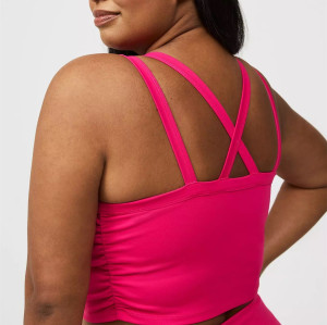 Plus size built in shelf bra top medium support back cross sports bra