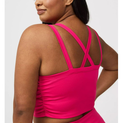 Plus size built in shelf bra top medium support back cross sports bra