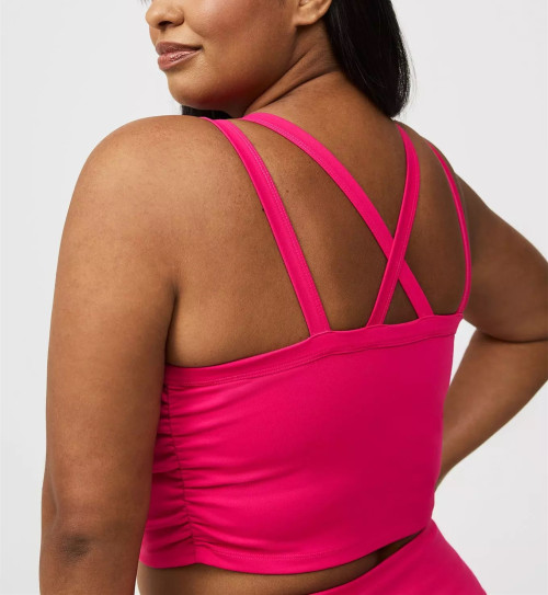 Plus size built in shelf bra top medium support back cross sports bra