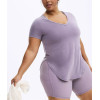 Lightweight v neck short sleeve t shirts with curved hem