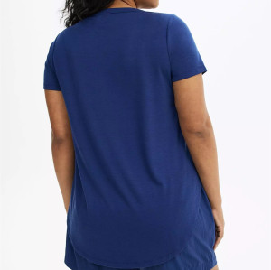 Lightweight v neck short sleeve t shirts with curved hem