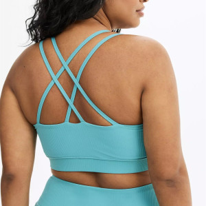 Women's plus size ribbed strappy back sports bra sleeveless padded crop top