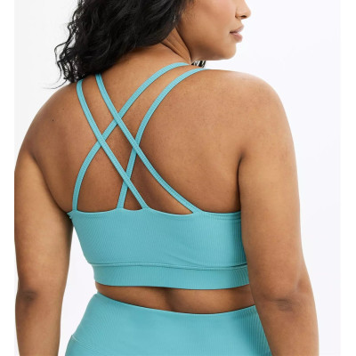 Women's plus size ribbed strappy back sports bra sleeveless padded crop top