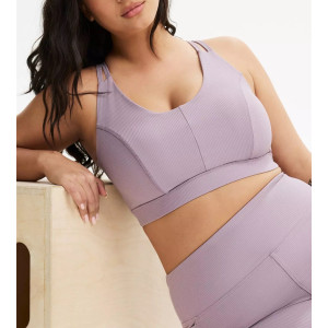 Women's plus size ribbed strappy back sports bra sleeveless padded crop top