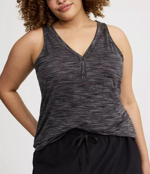 Plus size V neck slim fit sleeveless t shirts lightweight hip length tank