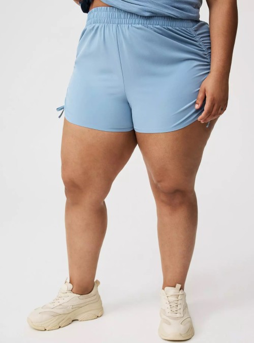 Elastic wasit side cinched running shorts with welt pockets