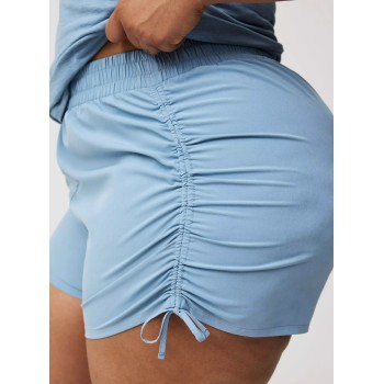 Elastic wasit side cinched running shorts with welt pockets