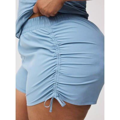 Elastic wasit side cinched running shorts with welt pockets