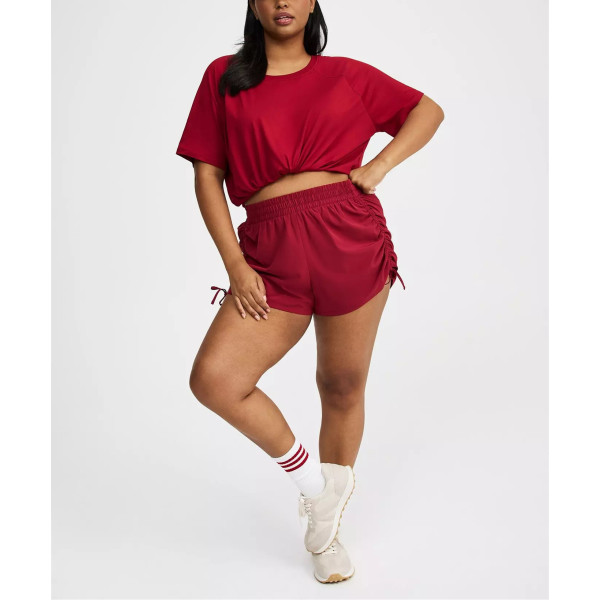 Elastic wasit side cinched running shorts with welt pockets
