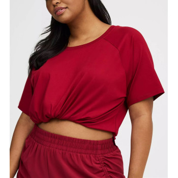 Women's short sleeve side slit flowy t shirts crew neck raglan sleeve sports tees