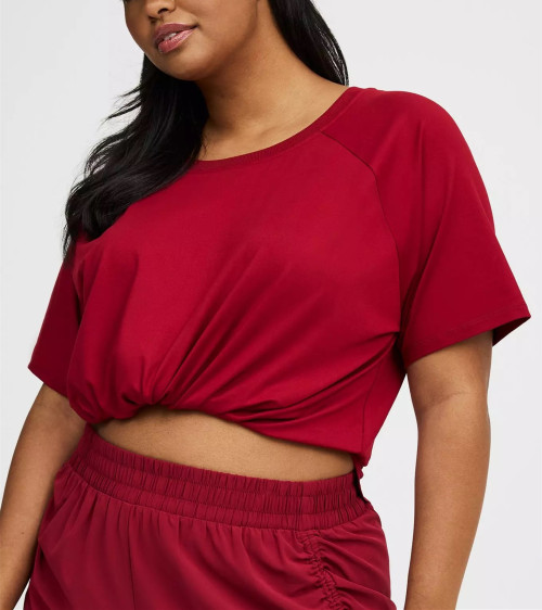 Women's short sleeve side slit flowy t shirts crew neck raglan sleeve sports tees