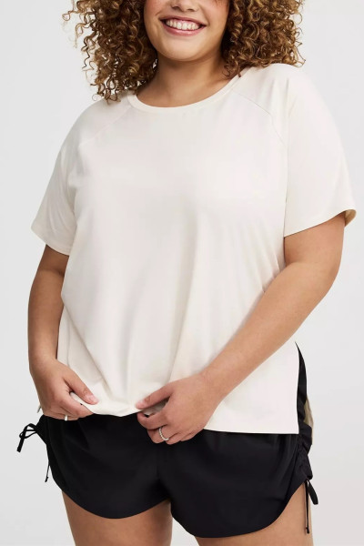 Women's short sleeve side slit flowy t shirts crew neck raglan sleeve sports tees