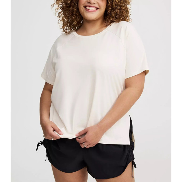 Women's short sleeve side slit flowy t shirts crew neck raglan sleeve sports tees