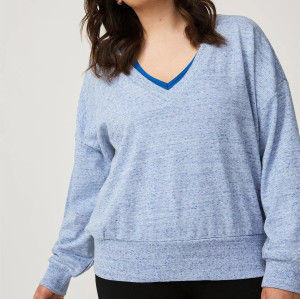 Women's v neck cotton blend pullovers drop shoulder relaxed fit sweatshirts