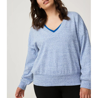 Women's v neck cotton blend pullovers drop shoulder relaxed fit sweatshirts