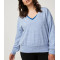Women's v neck cotton blend pullovers drop shoulder relaxed fit sweatshirts