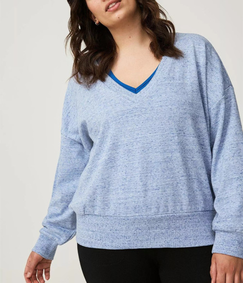 Women's v neck cotton blend pullovers drop shoulder relaxed fit sweatshirts