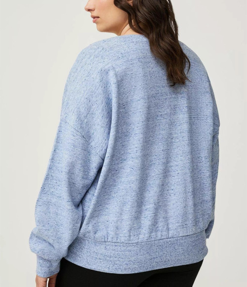 Women's v neck cotton blend pullovers drop shoulder relaxed fit sweatshirts